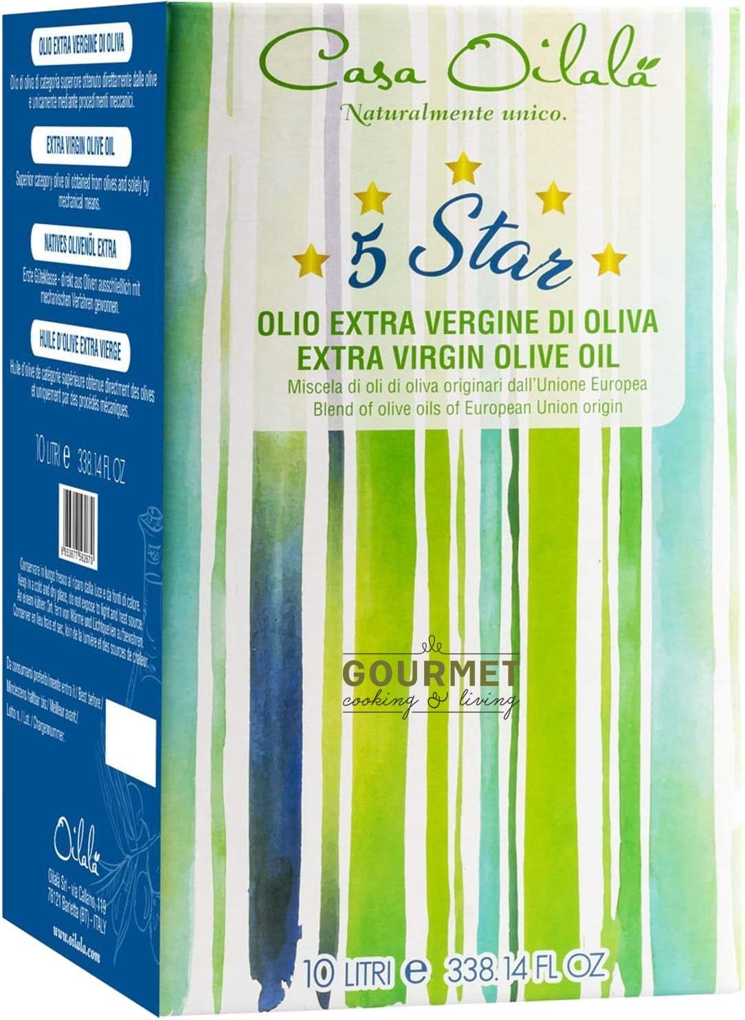 Five Stars Italian and Greek Blend Extra Virgin Olive Oil - 10 Liter Bag-In-Box (2.64 gal)