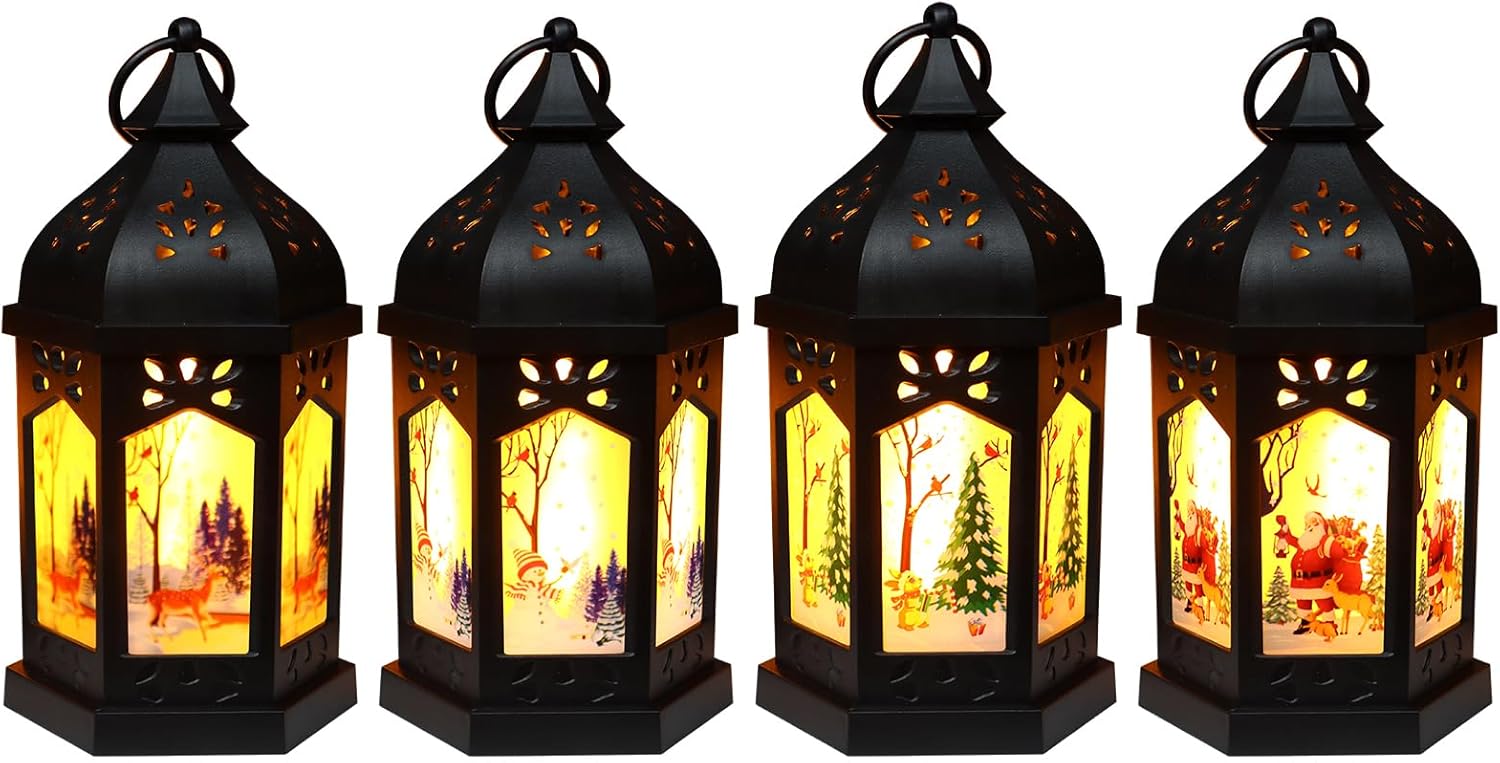 Reperla Christmas Lantern, LED Flame Effect Lanterns with
