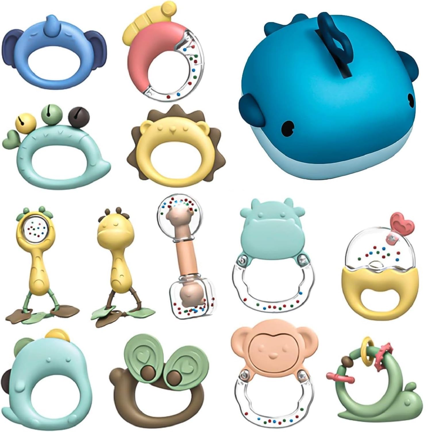 MarlaMall 13 PCS Baby Rattles Teether Rattles Toys, Baby Rattles Shaker with Storage Box, Baby Sensory Toys Gifts for 0-12 Month