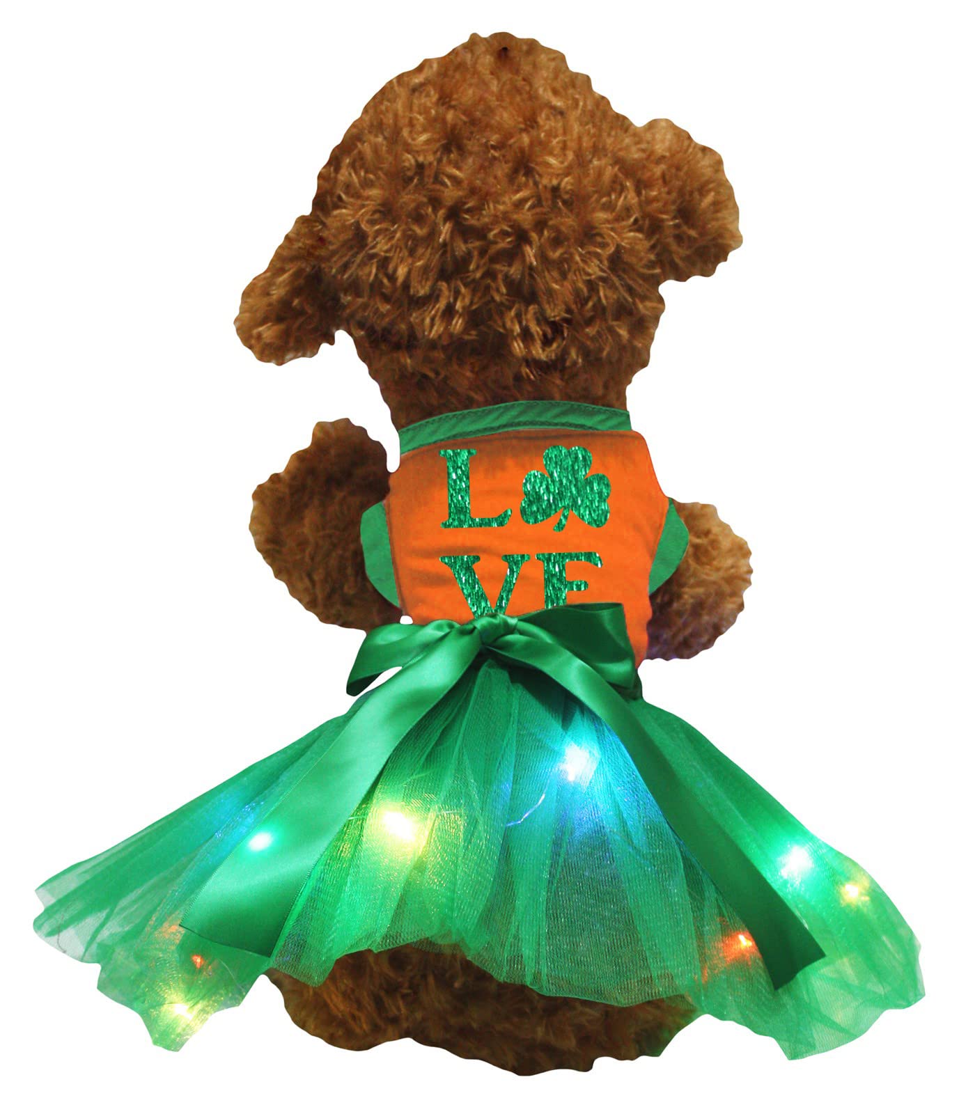 Robe pour chien avec LED Love Clover orange et verte taille XS