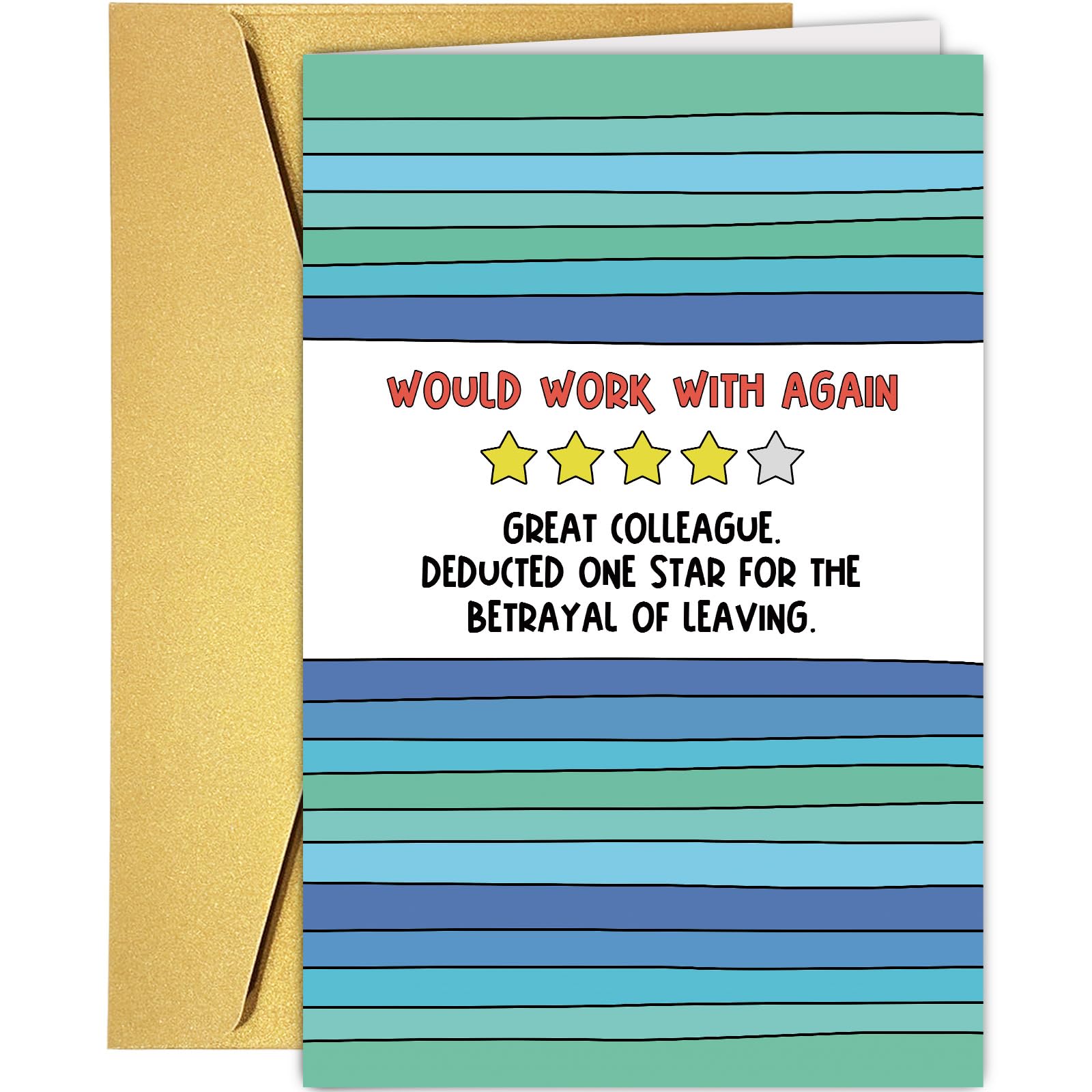 Supoeguk Funny 4 star Coworker Leaving Card, Humorous Goodbye Card for Colleague, Going Away Card, Would Work with Again