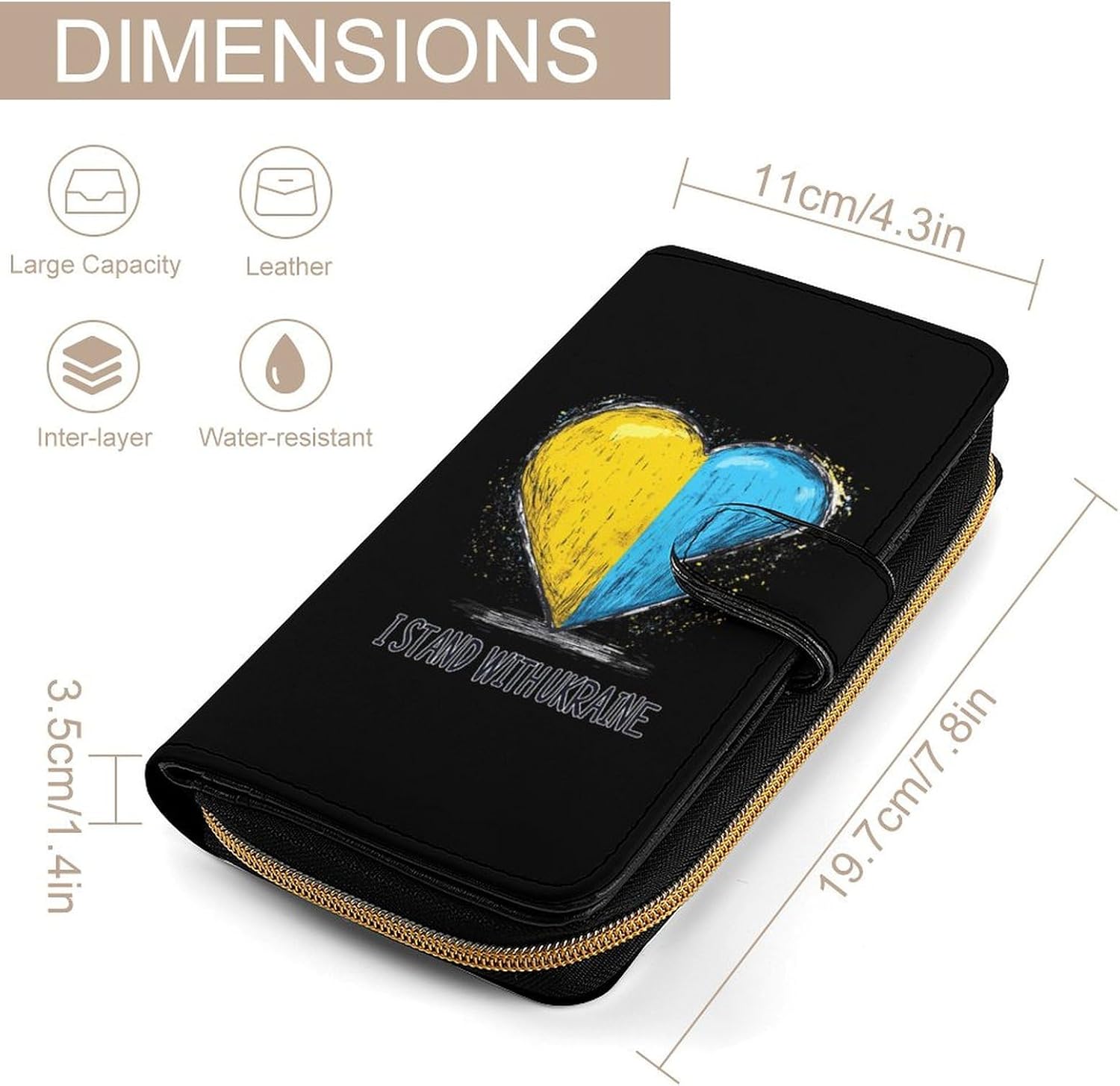 Ukrainian Flag - I Stand With Ukraine Flag Women's Long Wallet Leather Large Capacity Wristlet Clutch Purse Wallets