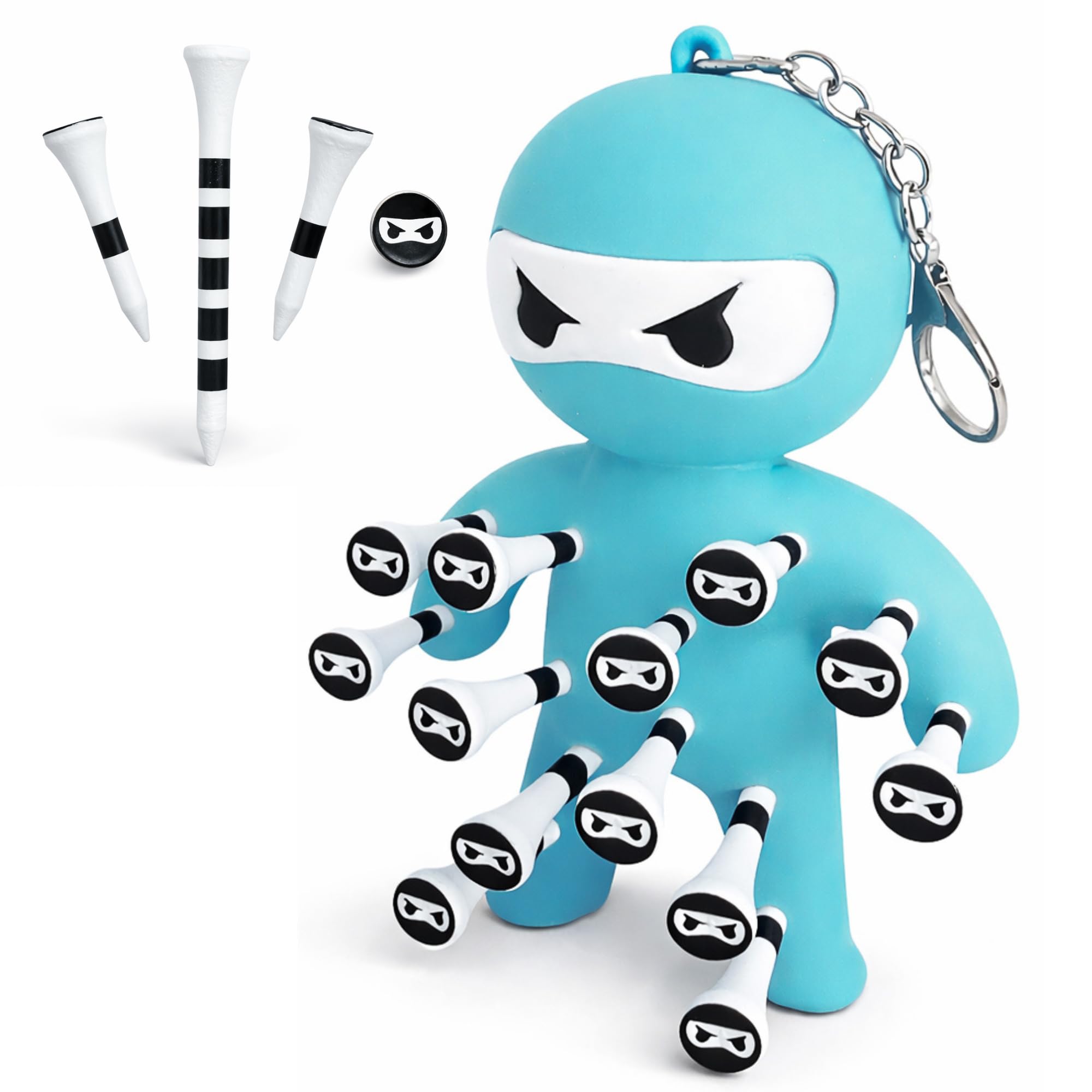 Golf Tee Holder – Ninja Design Holds 13 Tees | Newest Version - Great Gift For All Golfers (Blue (Including 14 Ninja Tees))