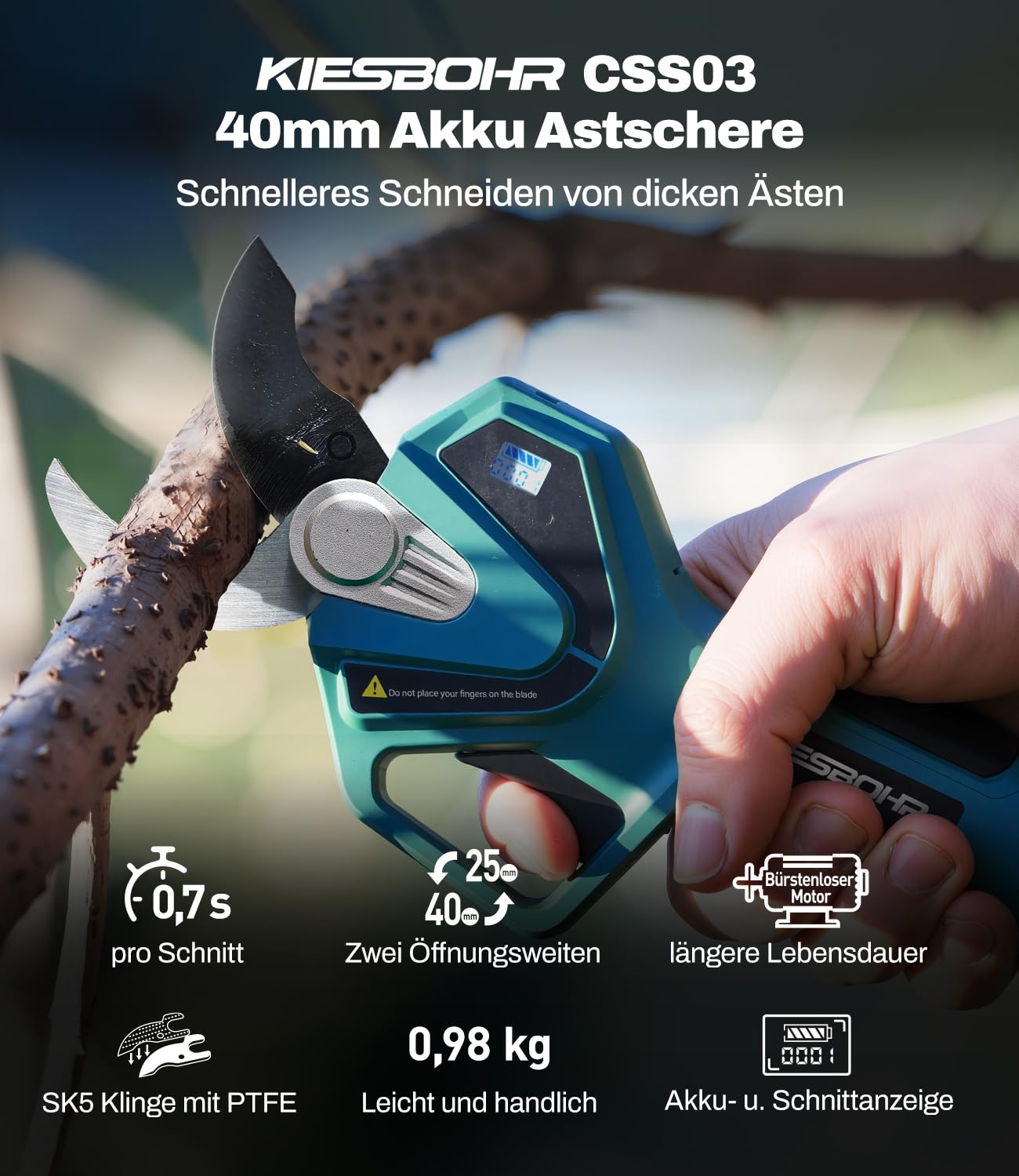 40mm Akku Astschere Kompatibel mit Makita 18V Akku, CSS03 Bürstenloser Elektrische Gartenschere mit LCD-Anzeige, Elektrisch Baumschere Akkuschere (ohne Akku und Ladegerät)