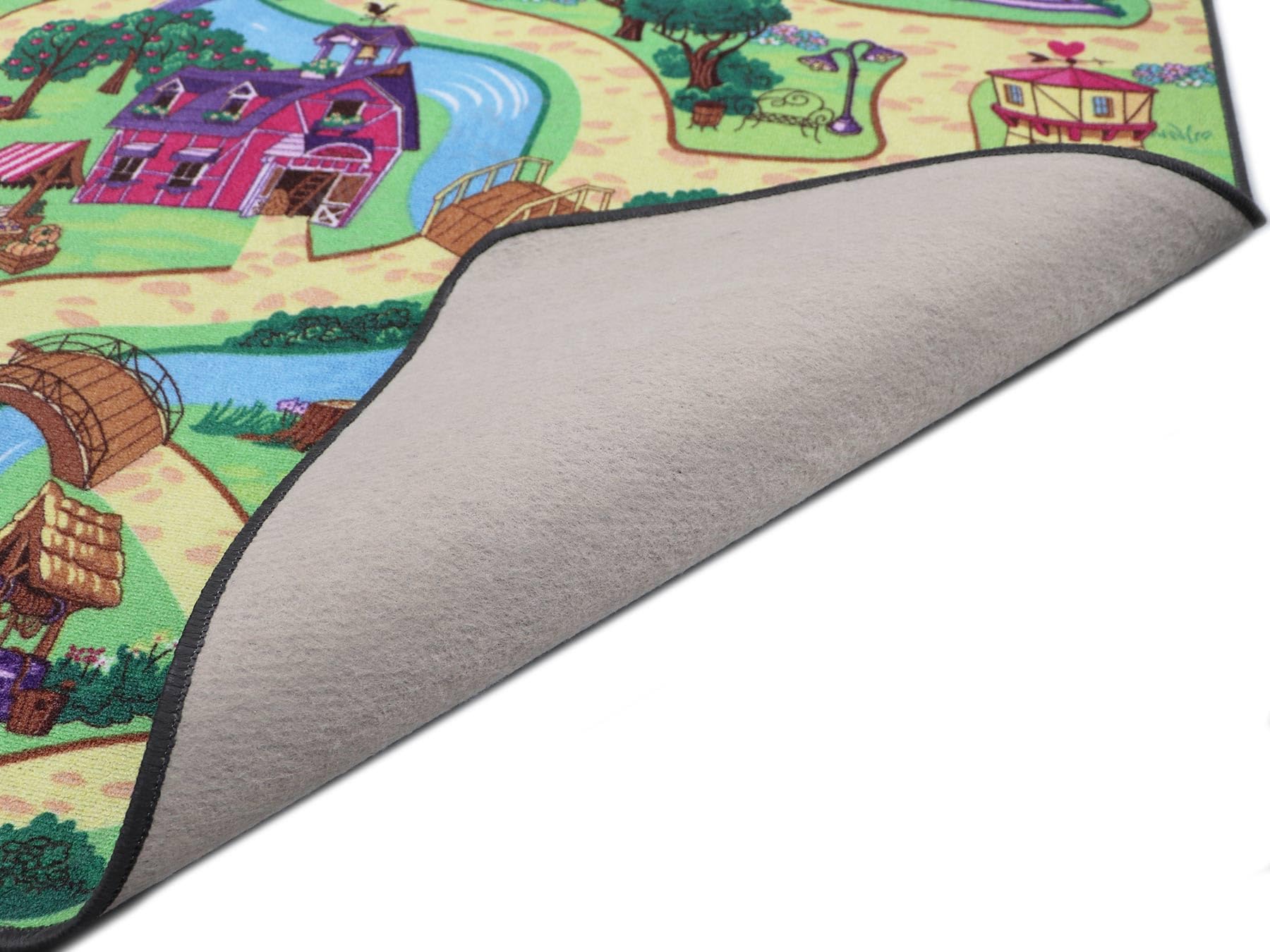 Primaflor Kinderteppich CANDY TOWN rosa 160 x 200 cm Interaktiver Straßenteppich mit Märchenkulisse, kurzflorige Kindermatte mit Straßen und Flüssen, CE geprüft, pflegeleicht, Fußbodenheizung geeignet