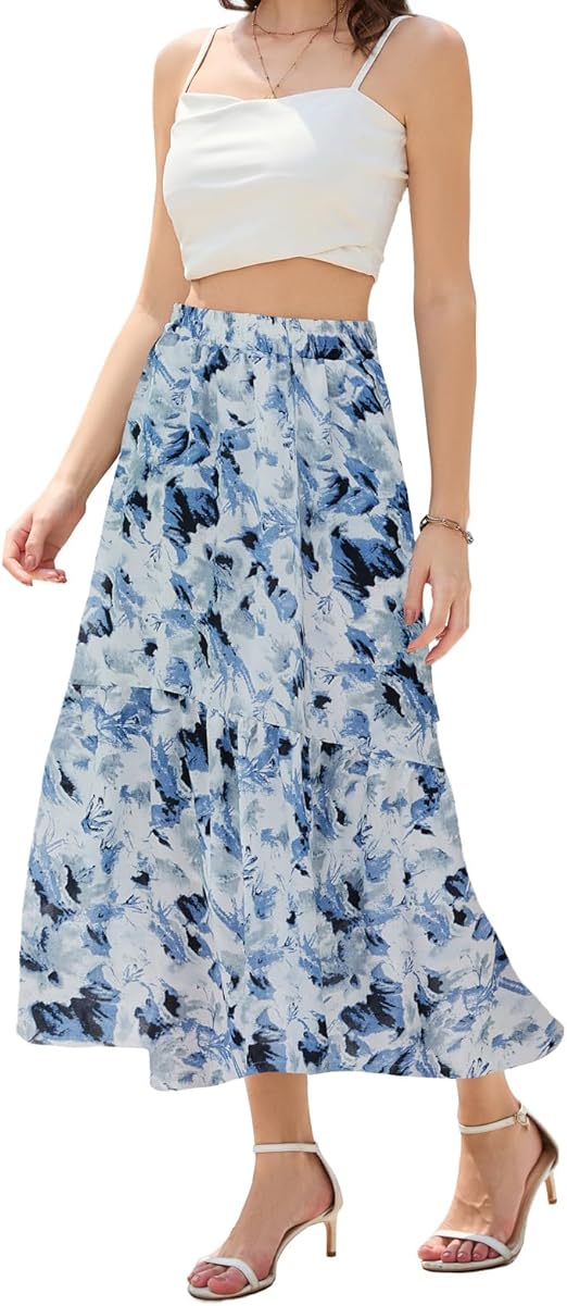Maxi Skirts for Women with Pockets Long Midi Length Casual Skirt for Holiday