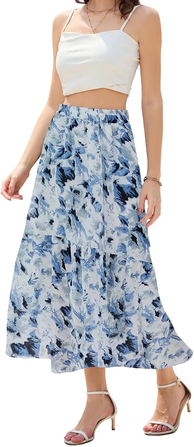 Maxi Skirts for Women with Pockets Long Midi Length Casual Skirt for Holiday