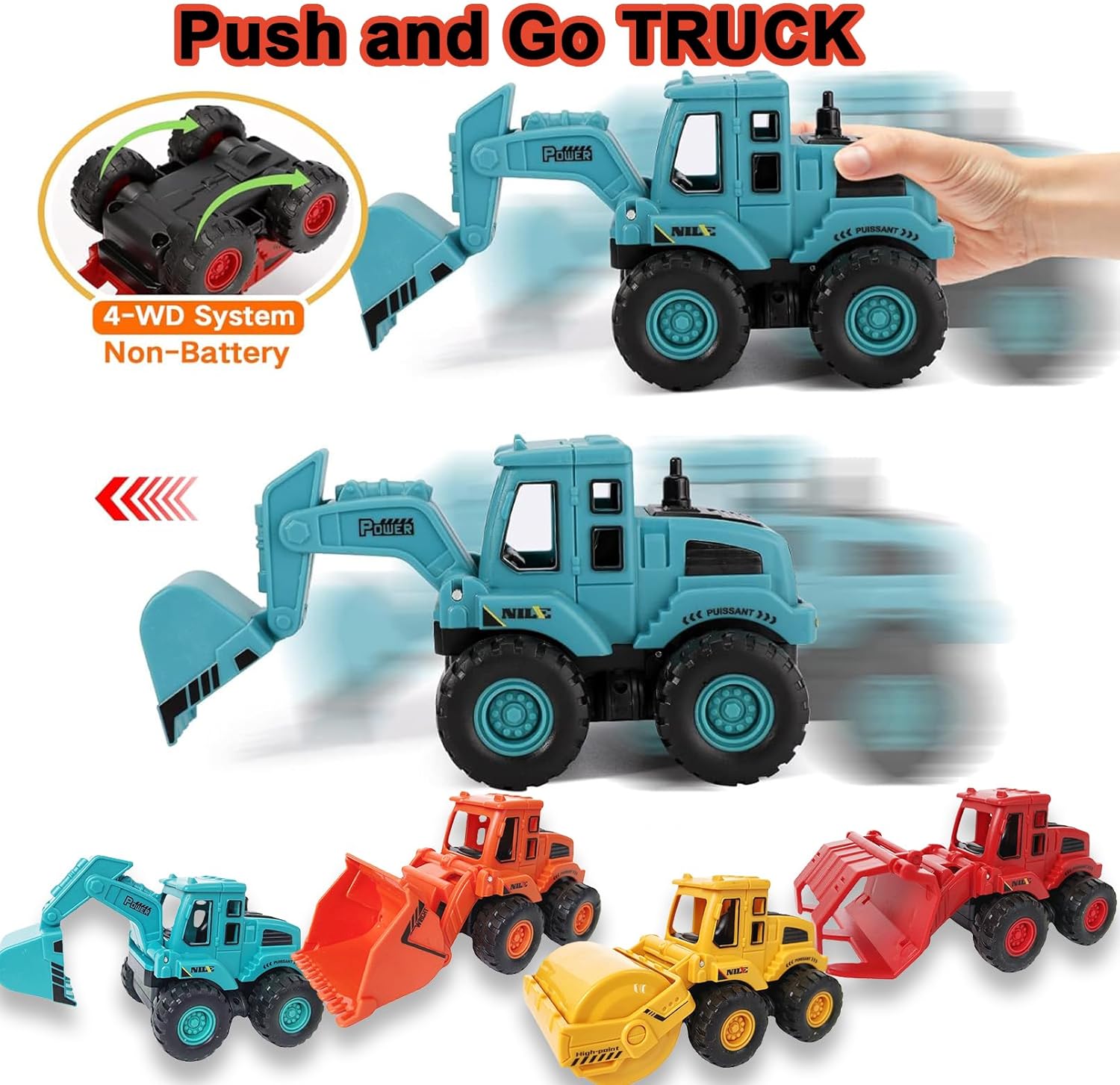 4PCS Construction Toys,Friction Powered Construction Truck Toys Vehicles,Mini Construction Vehicles Toys Sand Truck Toys,Bulldozer Excavator Roller Truck Toys Gift for Kids Boys Girls