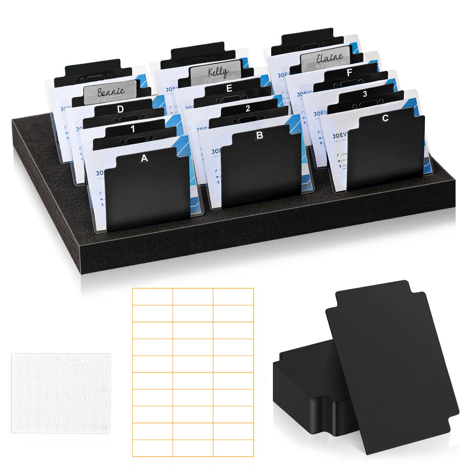 30 Pcs Name Badge Dividers 3" x 4" Trading Card Dividers Plastic with A-Z tab Alphabet Stickers Blank DIY Stickers Recipe Card Dividers Index Cards Dividers Index Cards Organizer for Note Card (Black)