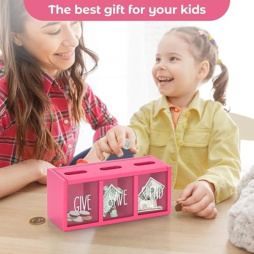 Miniatura 23 de Alcancía de madera para niños, caja de ahorro de dinero para adultos, bancos de niños para billetes y monedas, alcancía para niños y niñas, caja