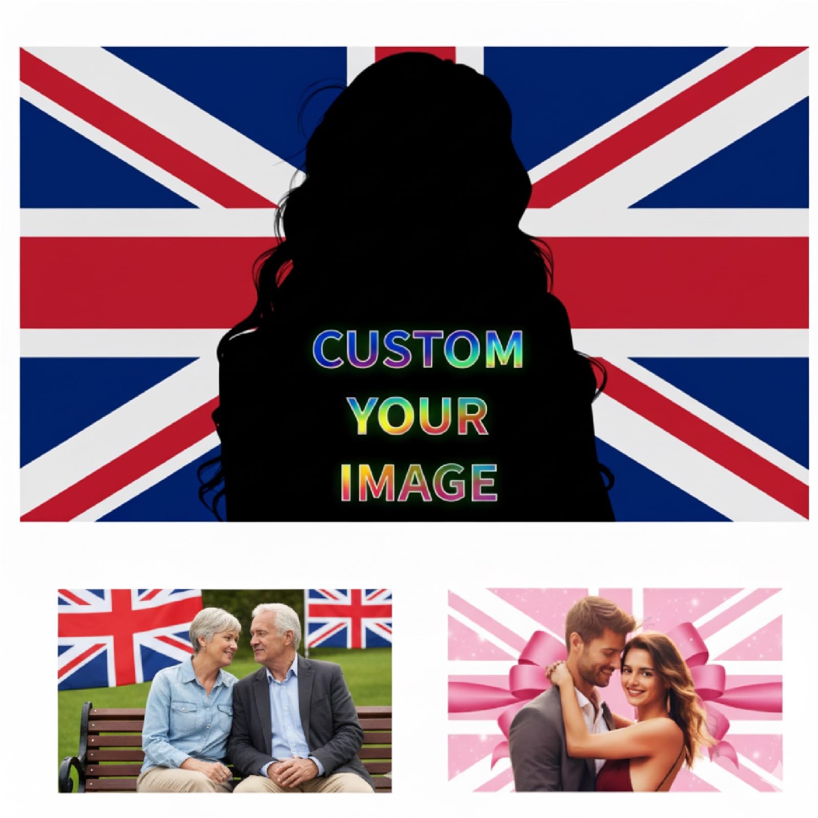 Custom Flag, Personalised Flags Banner with Your Photo/Logo/Text, Make Your Own Flag with Text Logo Photo, Personalised UK/US Pink Flag Customizable flag DIY Birthdays, Wedding (Style 5) — image 1