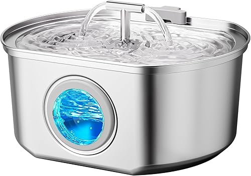 Cat Water Fountain Stainless Steel - Pet Drinking Fountain for Cats Indoor - 3.2L/108oz Automatic Water Dispenser with Watering Level Window (1