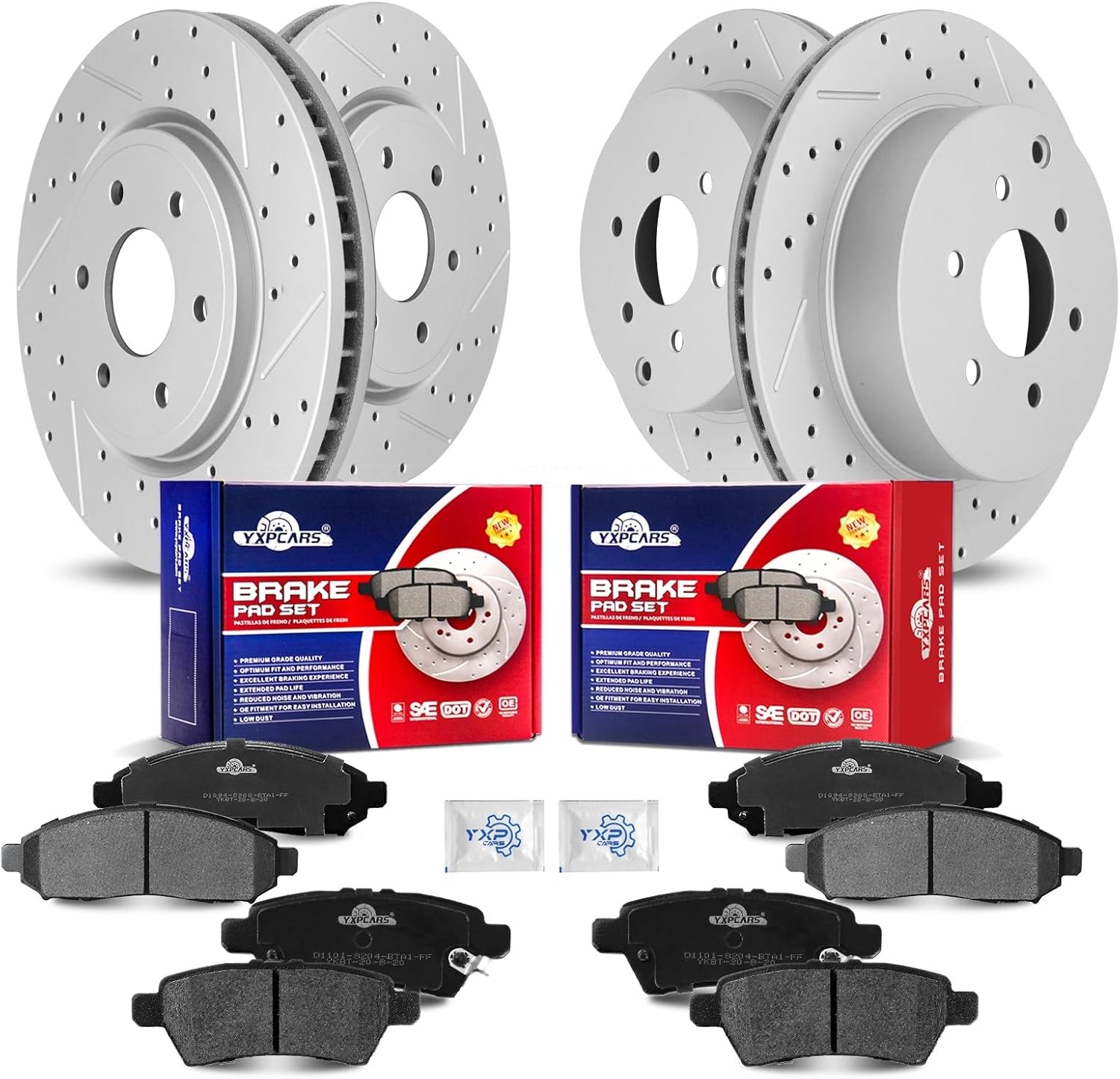 Front & Rear Drilled Slotted Rotors and Ceramic Disc Brake Pads Kit for Nissan Pathfinder 2005 2006 2007/ Pathfinder 2008 2009 2010 2011 2012 V6