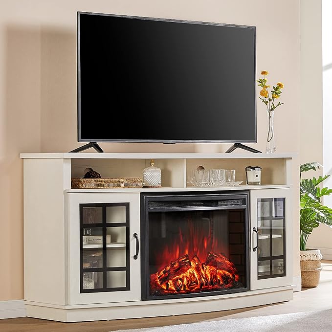 LUXOAK Curved TV with 26" Electric Fireplace for