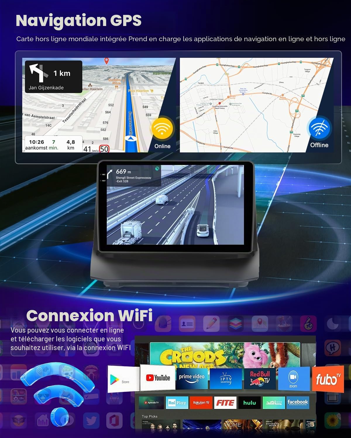 Autoradio NHOPEEW 4+128G Android pour Ford Fiesta 2009-2017 avec Carplay sans Fil et Android Auto - Écran incell 9 Pouces Prise en Charge WiFi GPS Commandes au Volant + Caméra de recul, Canbus