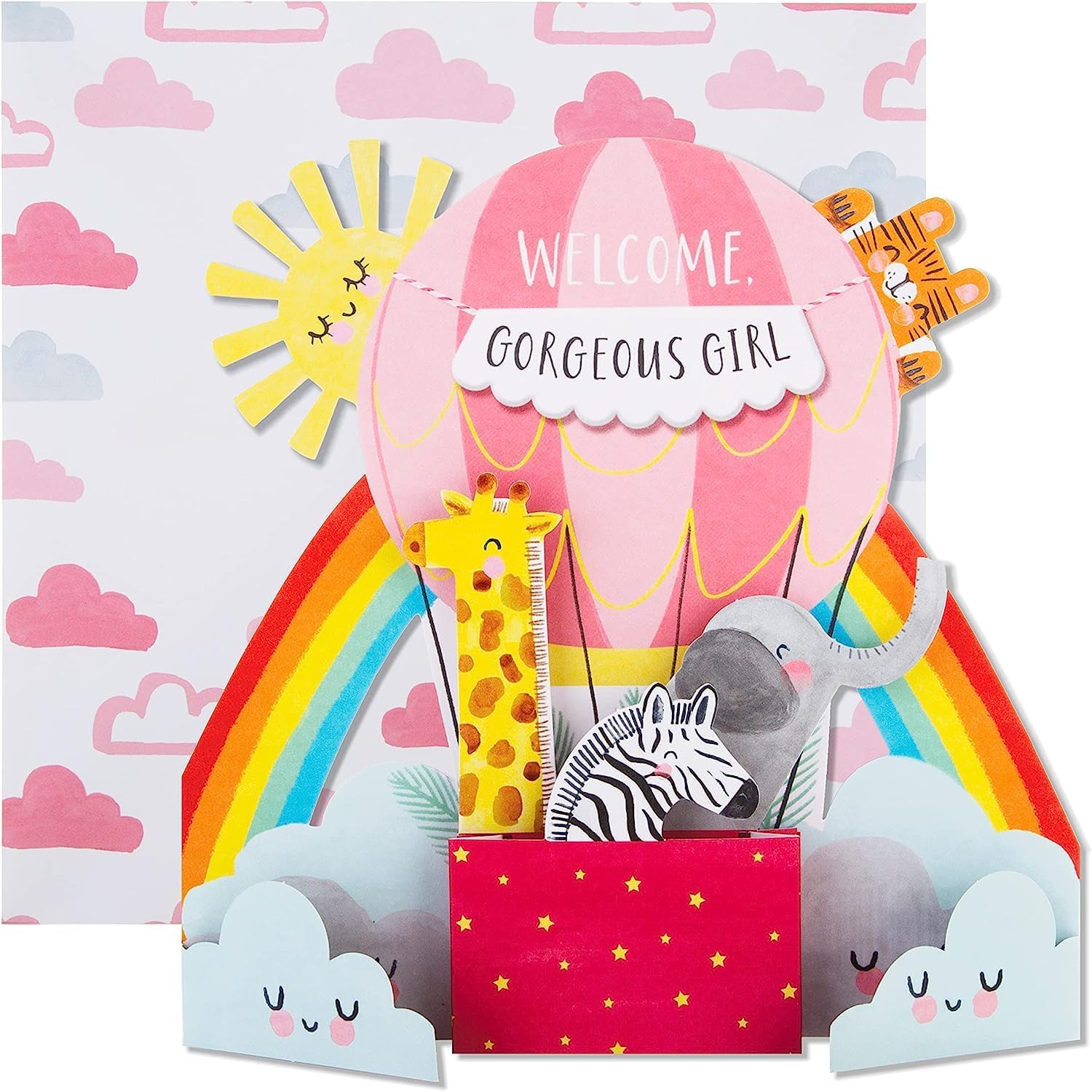 Hallmark Birth Of Girl Congratulations Card - Cute 3D Pop-out Hot Air Balloon Design