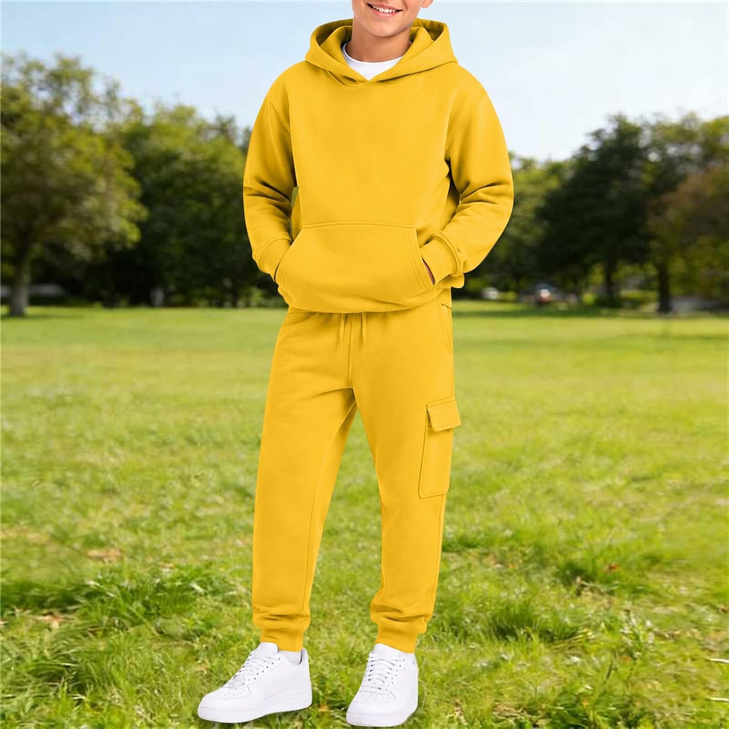 Boys 2 Piece Oversized Sweatsuit,Pocket Hoodie,Cargo Joggers | School outdoor casual wear | Soft cotton comfy fit