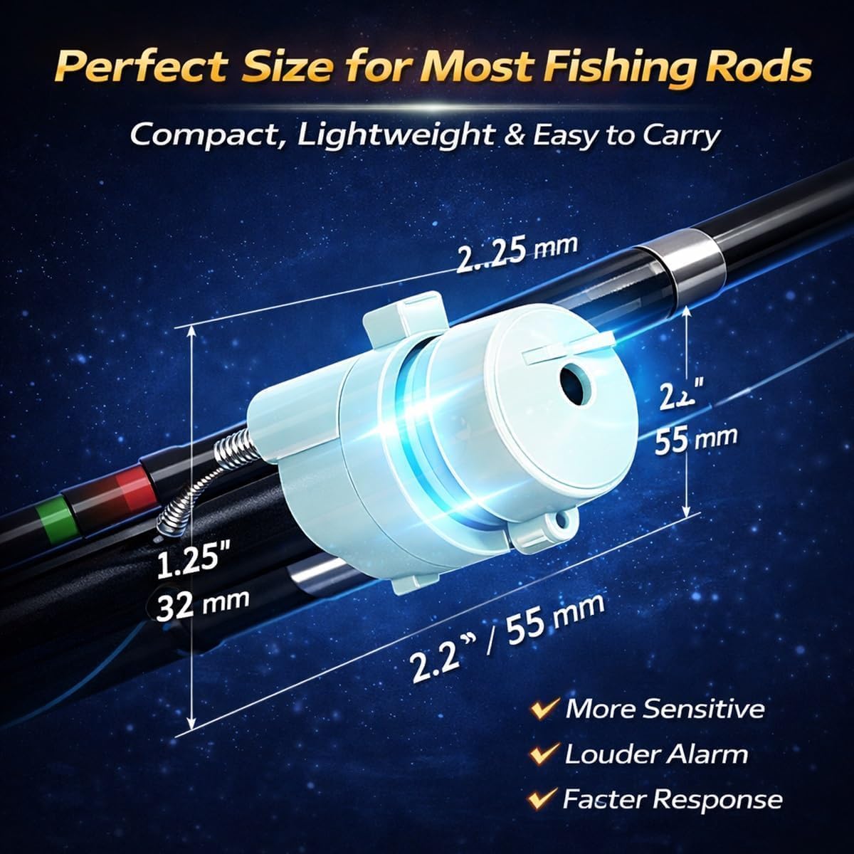 High Sensitivity Fishing Float Bite Alert for Rods – Smart LED Luminous Hook Alarm with Lights & Sound, Portable Waterproof Night Fishing Indicator, All-Weather Gear for Sea, Lake, Ice & Bank (20PCS)
