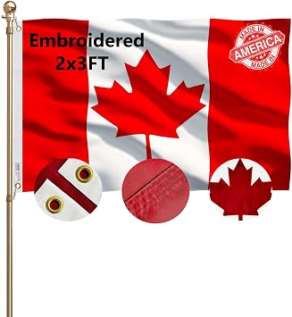 Embroidery Canada Flags 2x3 Outdoor Heavy Duty Double Sided 340D Nylon Vivid Color Anti-Fading with 2 Brass Grommets for Home/Company/Indoor Outdoor Decoration