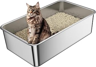 Barhon Katzenklo Edelstahl XXL 60 x 40 x 15 cm, Katzentoilette Edelstahl groß für Großkatzen mit hoher Seite, Katzenklo Metall Nicht klebend, leicht zu reinigen