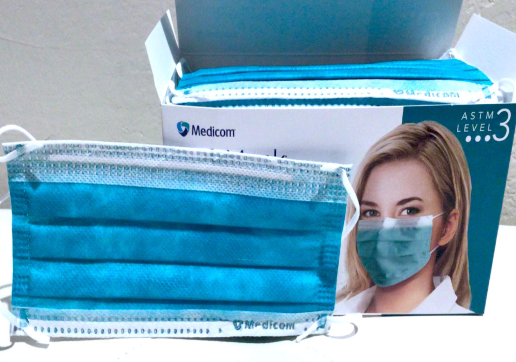 Medicom ASTM Nivel 3 SafeMask Premier Elite Mascarillas faciales 2043, verde azulado, 50/caja