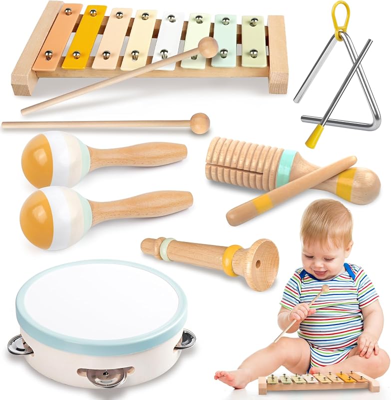 Fortand Strumenti Musicali per Bambini, Percussioni Montessori Legno Giochi Musicali Bambini Giocattoli Musicali Educativi Strumento Musicale Percussione Set Regali Per Bambini 3+