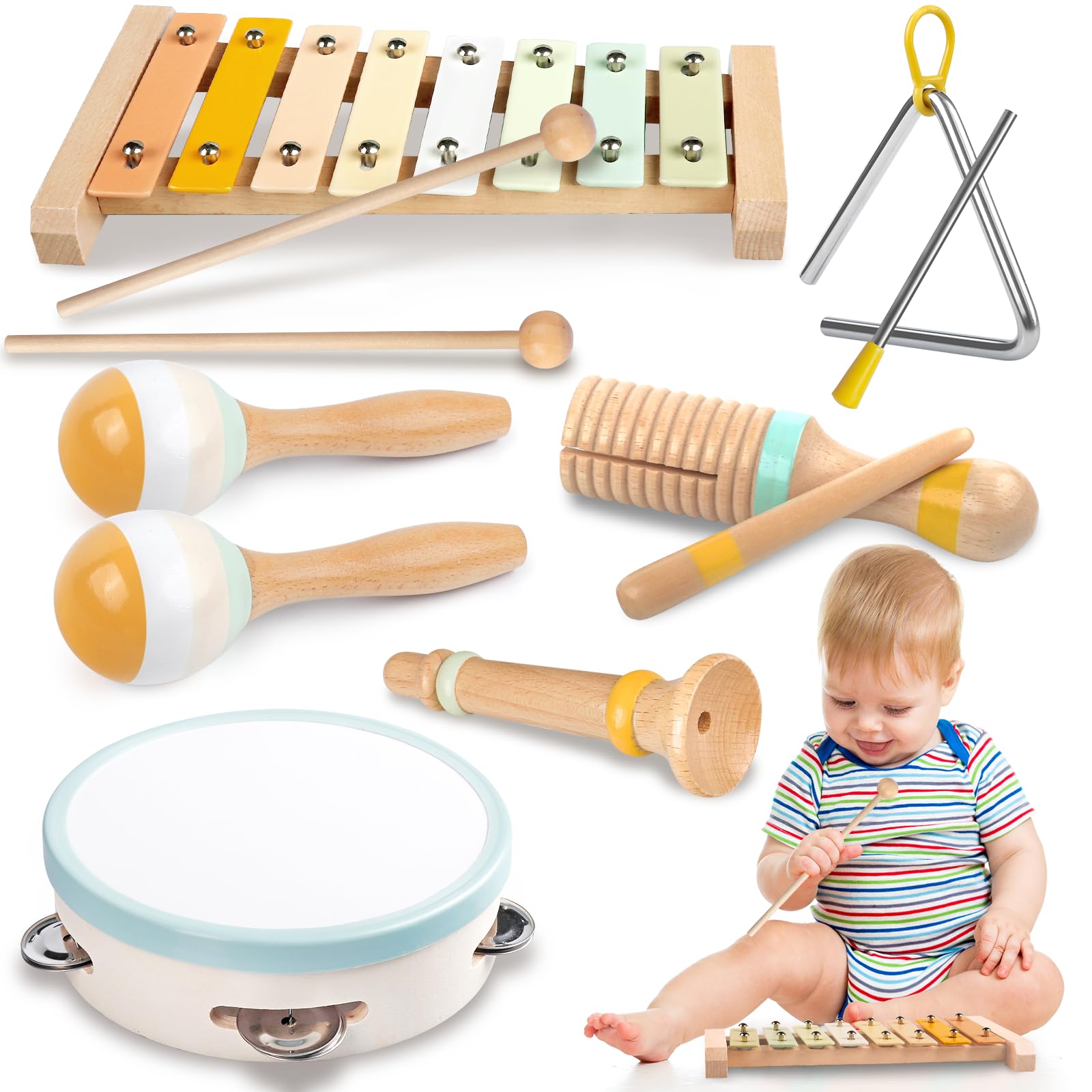 Fortand Strumenti Musicali per Bambini, Percussioni Montessori Legno Giochi Musicali Bambini Giocattoli Musicali Educativi Strumento Musicale Percussione Set Regali Per Bambini 3+