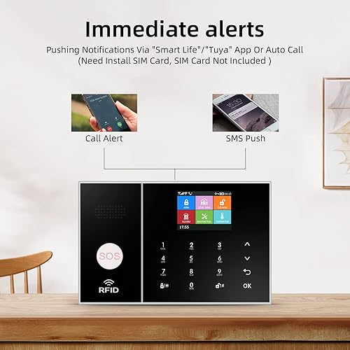 Miniatura 5 de Kit de alarma de seguridad para el hogar inteligente 4G, sistema de alarma inalámbrica WiFi para el hogar con sirena, sensor de movimiento PIR,