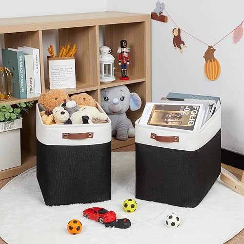 Vista 93 de HNZIGE - Canastas pequeñas de tela para organización (paquete de 6) canastas plegables de almacenamiento para estantes, armarios, lavandería, Asas