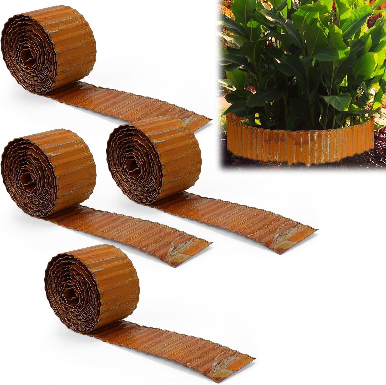 Tandefio 2 Pcs Rusted Corrugated Garden Edging 6 Inch x 20 ft Metal Landscape Edging Border Garden Fence Border for Lawn Flower Bed Vegetable Raised Bed Landscaping