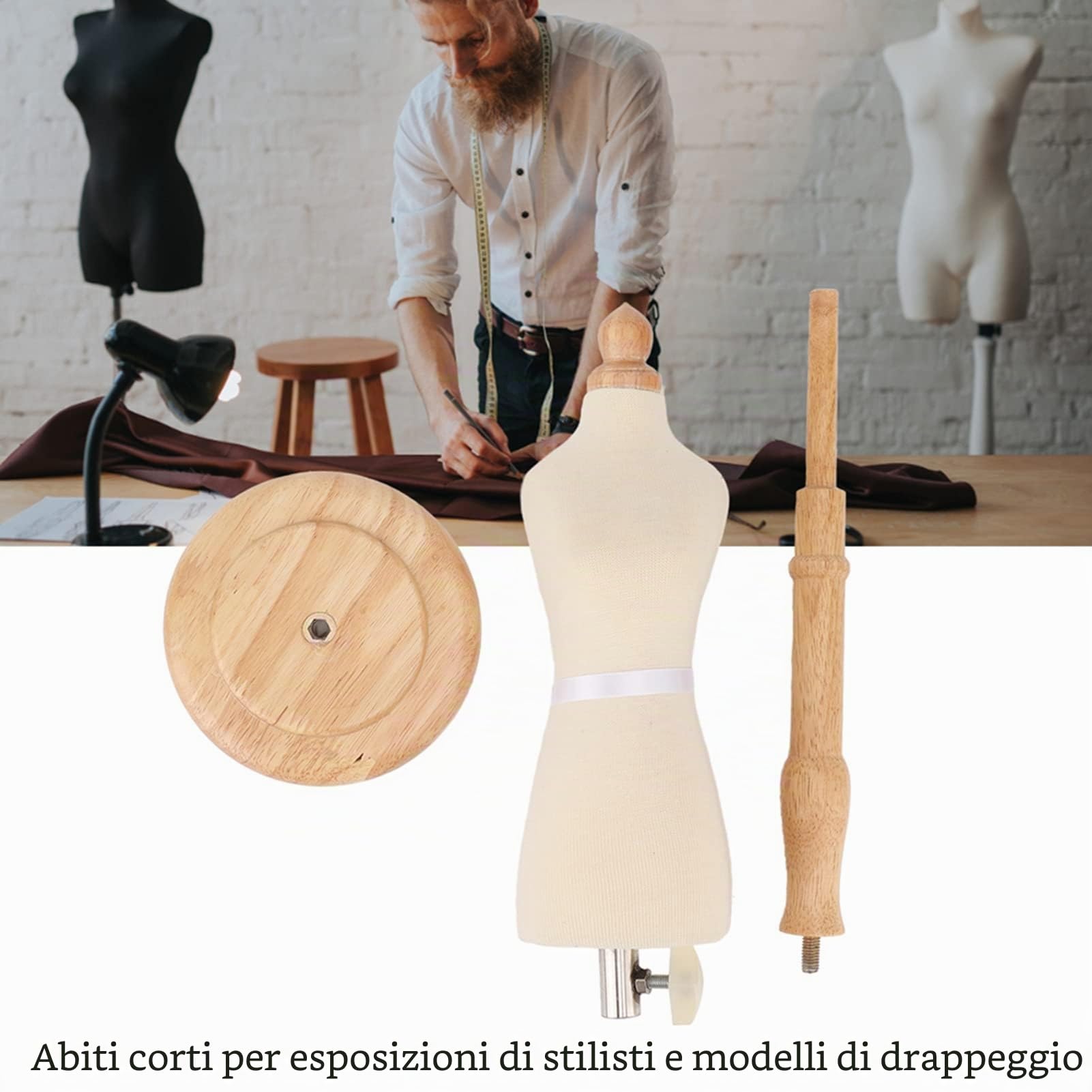 Manichino da Cucito Femminile, Busto di Manichino con Base in Legno di Faggio per Cucire Abito da Cucito per Esposizione di Abiti