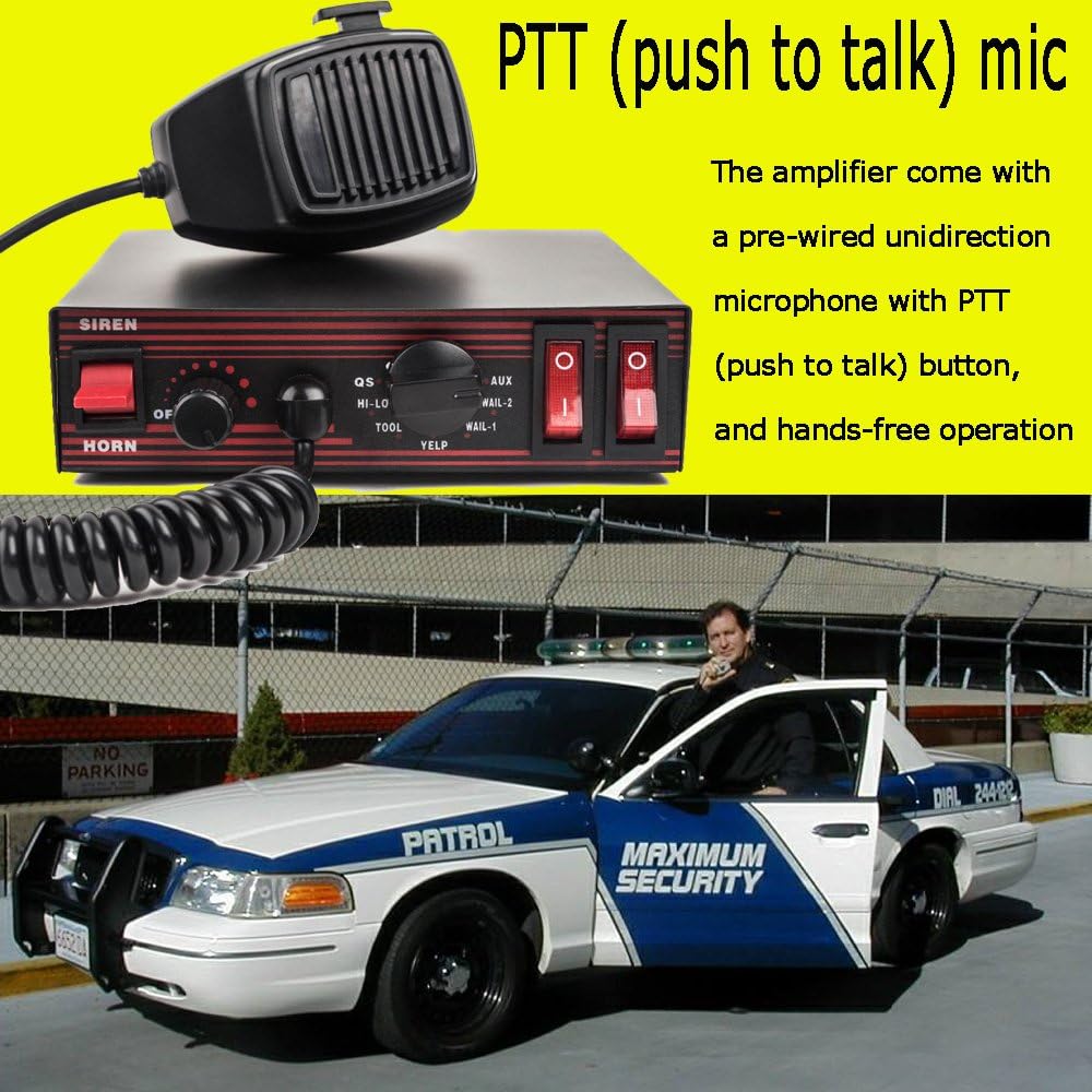 Flash Sale YHAAVALE CJB200E Amplifier Police Siren & Metal Ultra Slime Octagon Flat Speaker,DC12V 100W 8 Tones Wired Mic Loudspeaker Emergency Electronic PA System