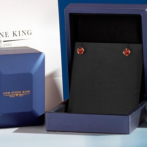 Miniatura 5 de Gem Stone King Pendientes de tuerca para mujer de oro amarillo de 14 quilates granate rojo 200 quilates piedra natal de piedras preciosas redondas