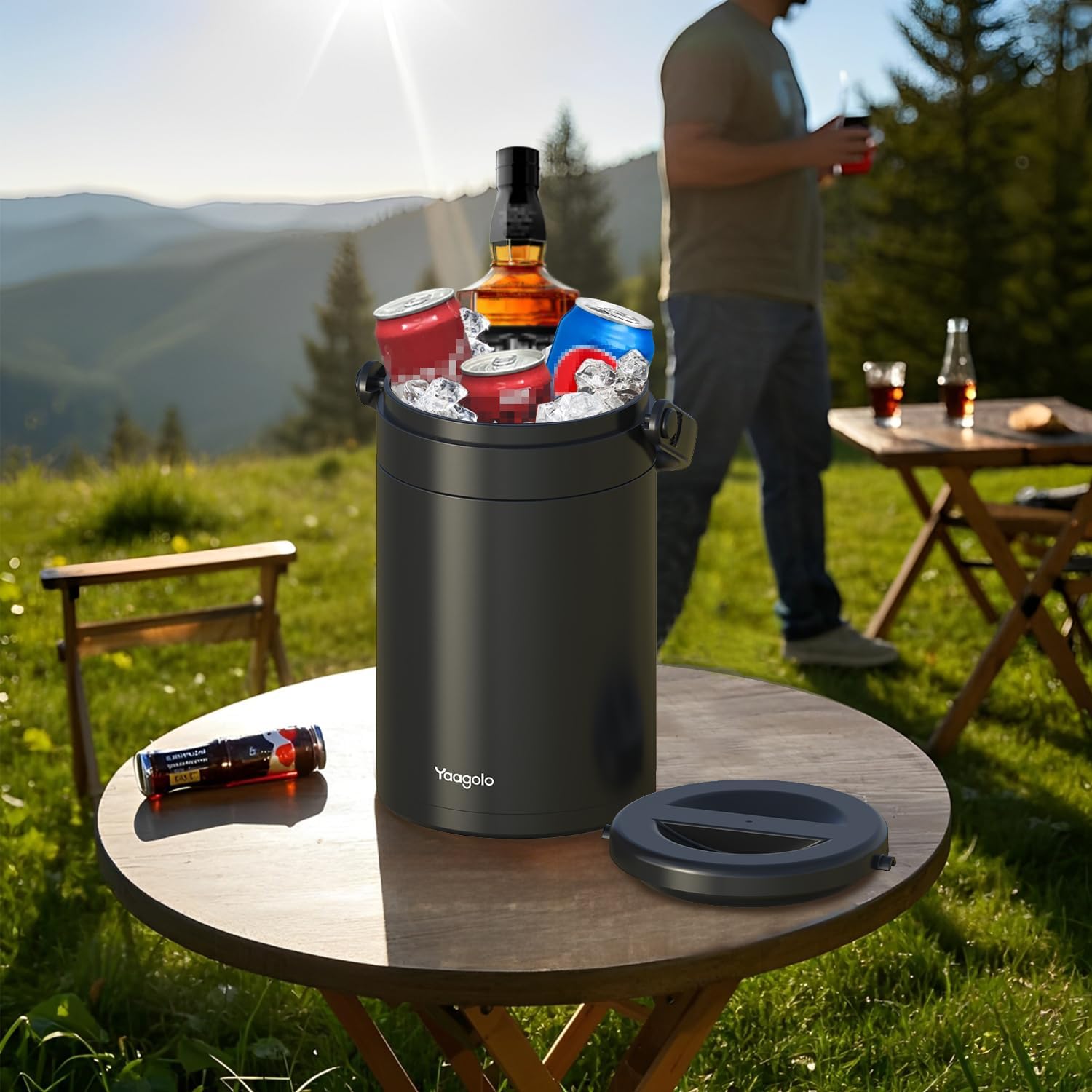 4.8L Insulated Ice Bucket, 5Quart Double Wall Vacuum Stainless Steel Keeps Frozen Longer, insulated Wine Cooler used for Parties, Cocktail bar, Wine, Champagne,travel and fishing