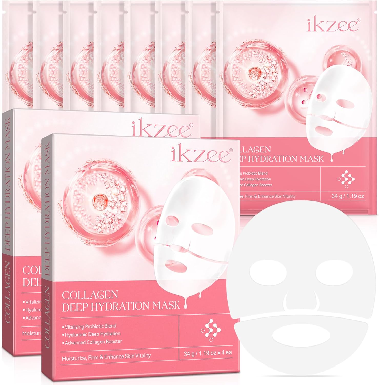 Koreaans biologisch collageen masker, biologisch collageen Real Deep Mask, anti-rimpel lifting overnight gezichtsmasker, anti-rimpel lifting peel-off masker, hydraterend gezichtsmasker, 8 stuks