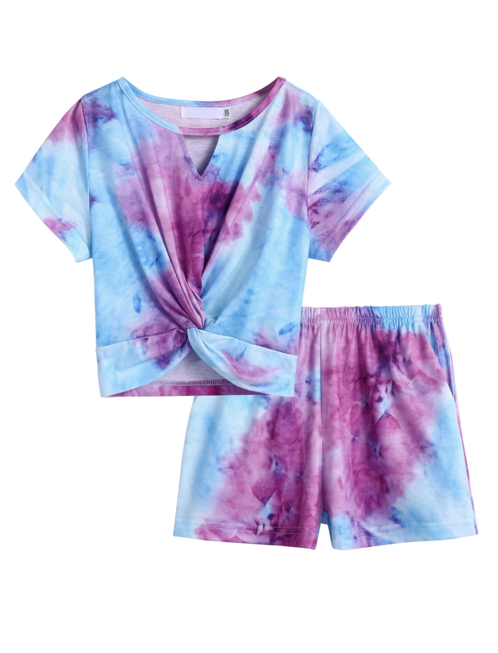 Arshiner Niñas Batik Ropa Niños Conjuntos de Manga Corta Camisetas con Pantalones Cortos Conjuntos Deportes Ocio Moda Tie-dye Verano Ropa Conjunto para Niñas 6-14 años