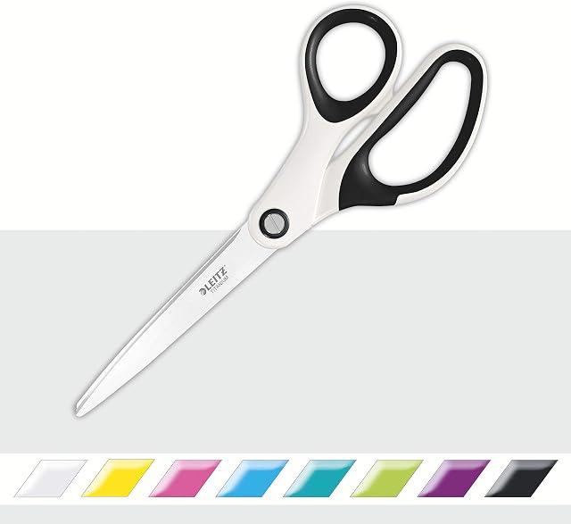 Leitz Titanium Scissors, Right or Left Handed Ambidextrous, 6.7 x 1.5 x 15 cm, Office Stationary, Ergonomic Handle, WOW Range, Pearl White