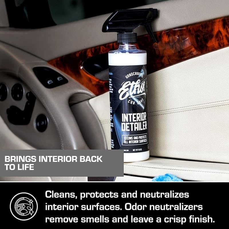 Ethos Interior Detailer Spray - Interior Car Cleaner Easily Cleans & Protects All Interior Surfaces | Non Greasy Satin Finish with UV Protection & Odor Neutralizing Agents | Coconut Scented 16 Fl Oz (Pack of 2)