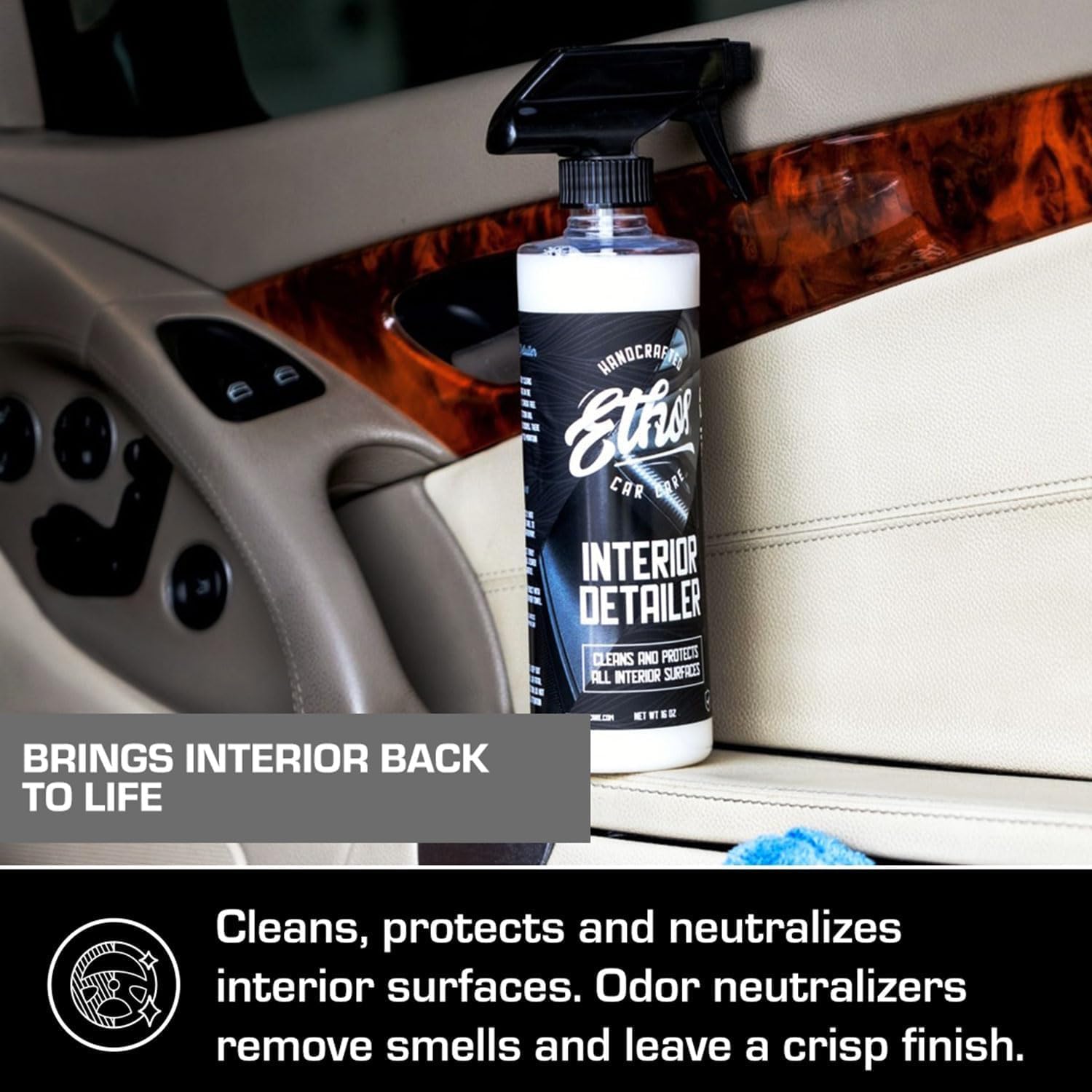 Ethos Interior Detailer Spray - Interior Car Cleaner Easily Cleans & Protects All Interior Surfaces | Non Greasy Satin Finish with UV Protection & Odor Neutralizing Agents | Coconut Scented - Image 5