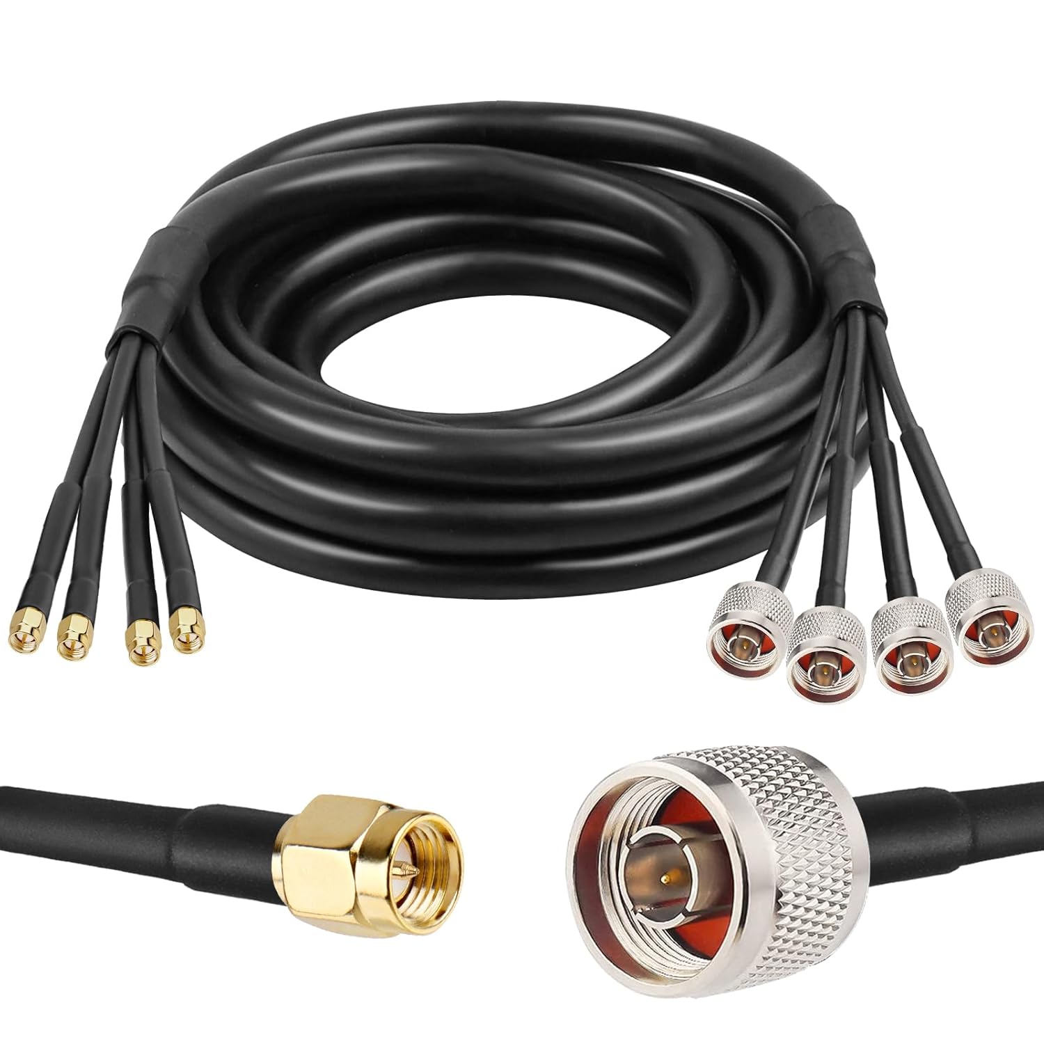 N Male to SMA Male Cable - 10FT Quad-RG58 SMA Extension Cable Low-Loss Coaxial Cable with SMA Connector for WiFi Router,GPS Receiver,Antenna,Signal Booster Use 5G Cellular Routers