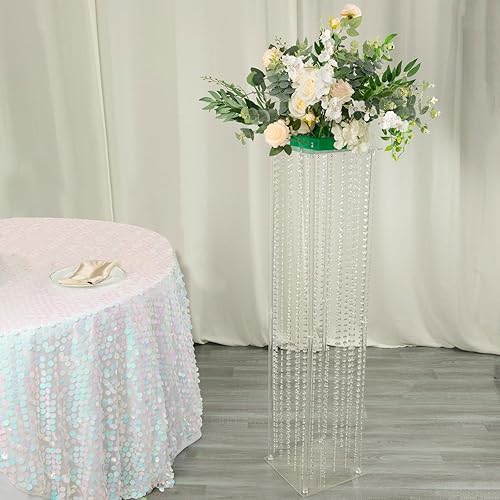 Miniatura 9 de Efavormart - Jarrón de pedestal de acrílico resistente de 48 pulgadas con cuentas de cristal colgantes, soporte de pilar transparente, centros de