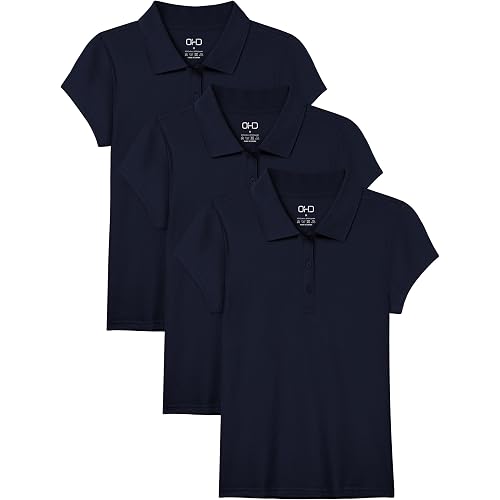 OHD 3 Pack Girls Polo Shirt School Uniform Polo for Girls Cotton Soft Short Sleeve Classic Collared Shirt Size 3T-14