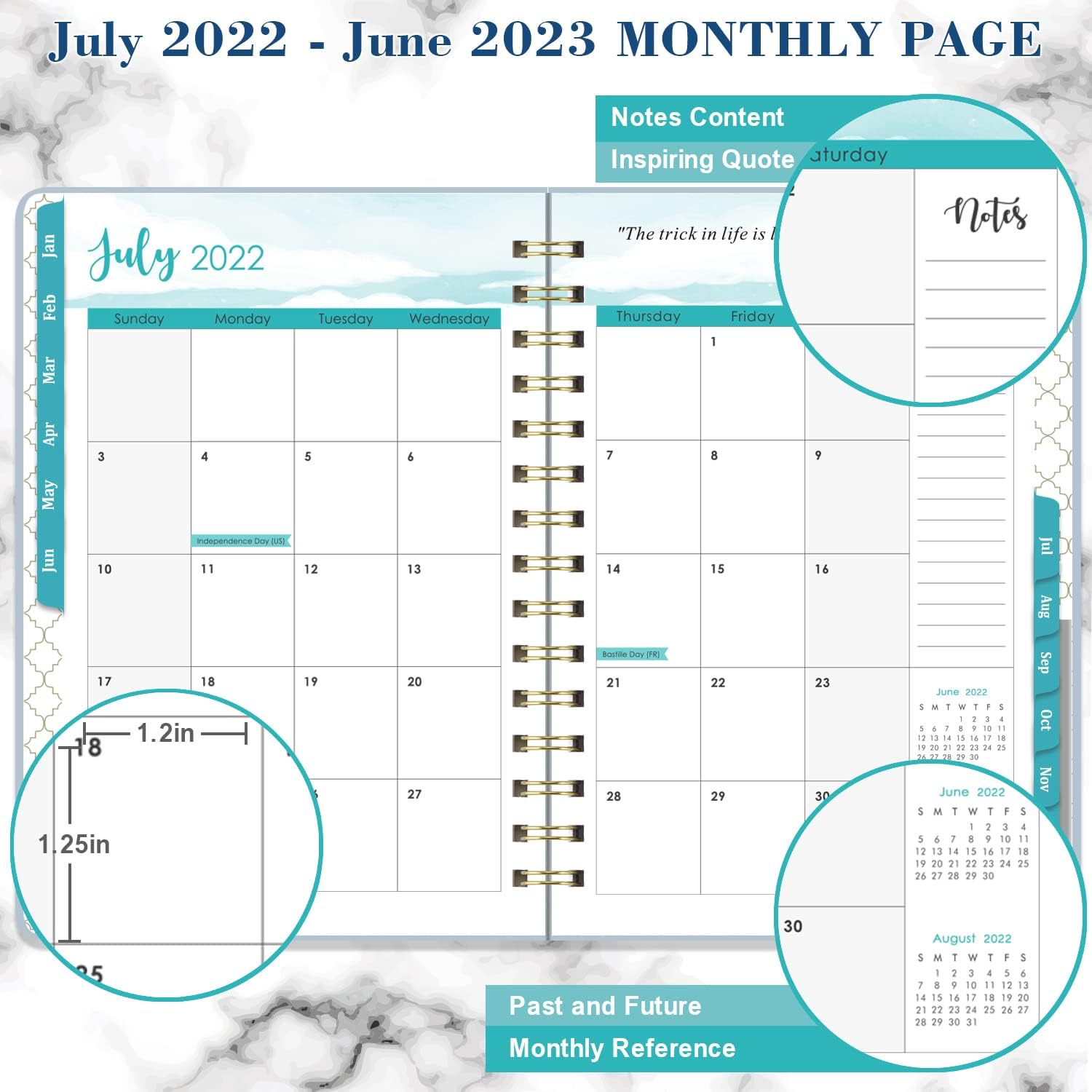 Planner 2022-2023 - Weekly Monthly Planner with 12 Month Tabs, July 2022- June 2023, 6.4"x 8.5", Planner 2022-2023 with Twin-Wire Binding, Elastic Closure, Inner Pocket