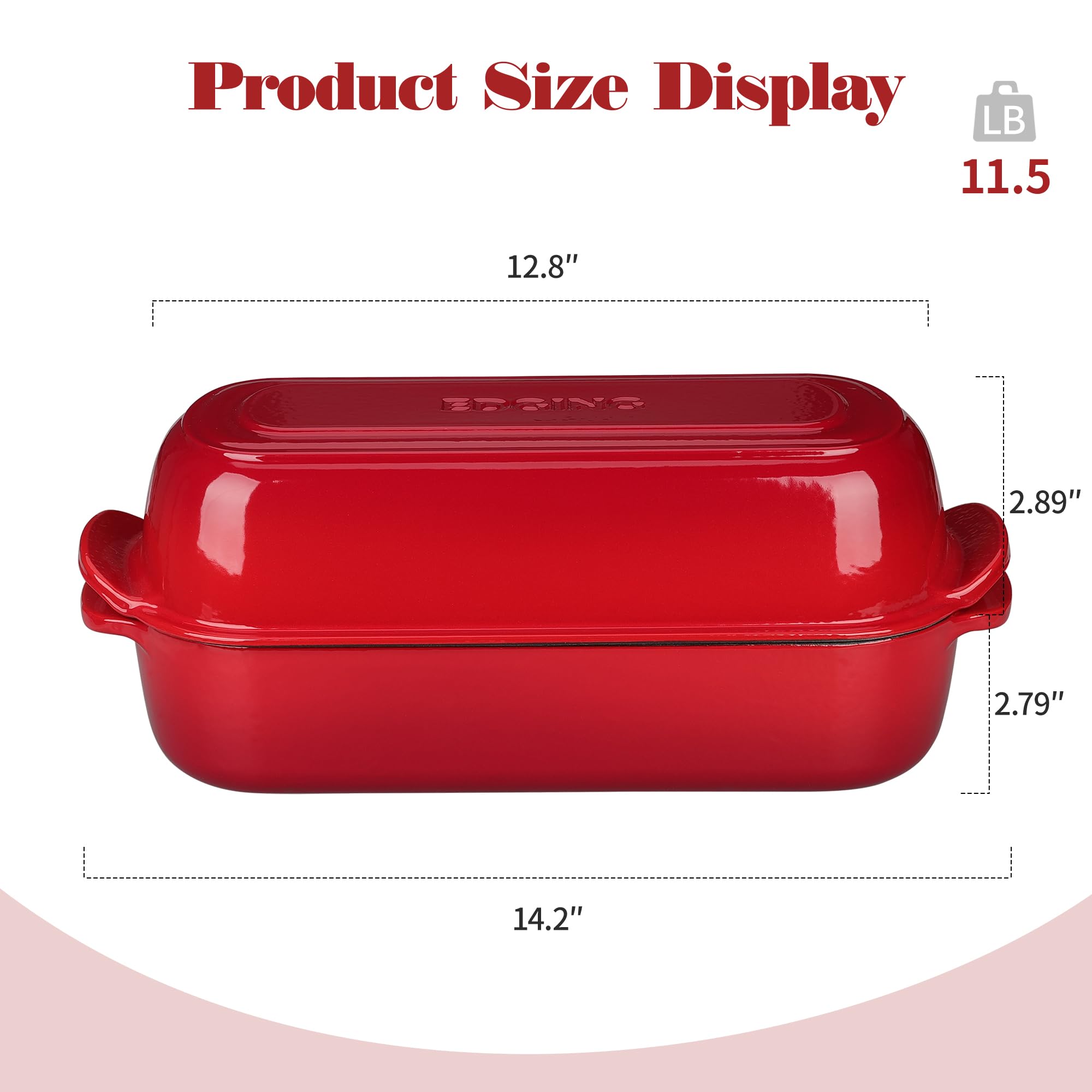 EDGING CASTING Kastenform aus emailliertem Gusseisen mit Deckel, Dutch Oven für hausgemachtes Brotbacken, 31,8 x 14 cm, 5 l, Rot