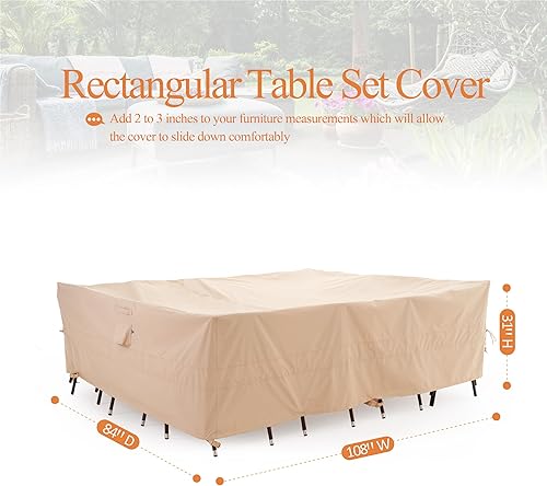 Miniatura 7 de WJ-X3 Funda Grande para Muebles de Patio Impermeable, Cubierta Rectangular para Conjunto de Mesa y Sillas de Exterior Resistente a UV, Cubierta de