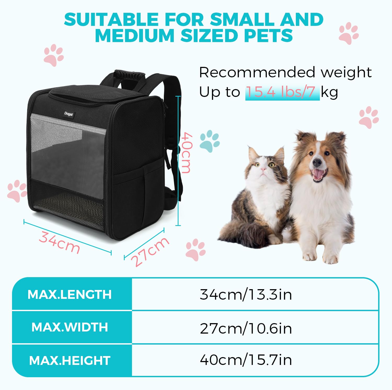 Katzenrucksack für kleine Hunde & Katzen Schwarz