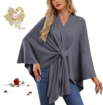 Elegant Shawl Wraps Soft Open Front Poncho Sweater for Women