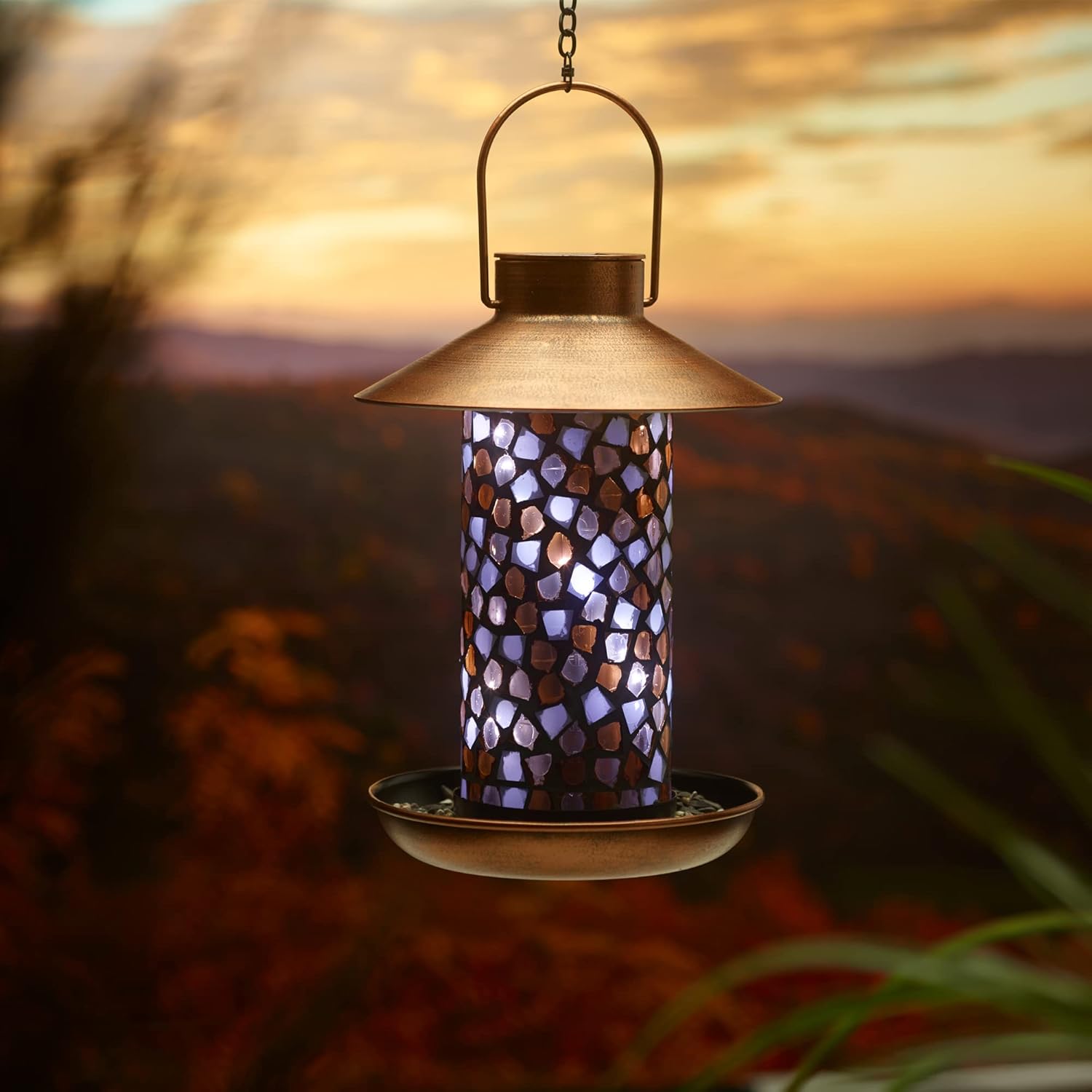 Smart Solar Adelie Mosaic Glass Solar-Powered Bird Feeder