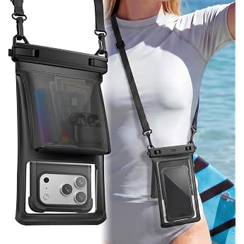 YOSH Waterproof Mobile Phone Case [2026 3D Double Pockets] [Pack of 1], IPX8 Underwater Mobile Phone Case for Hanging, 7.5 In
