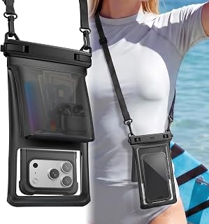 YOSH wasserdichte Handyhülle [3D-Doppeltasche] 1 Stück bis zu 7,5", Schwarz